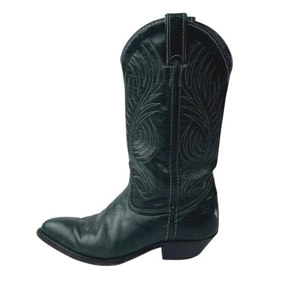 Vintage Code West Green Leather Pointed Toe Mid Calf Western Cowboy Boots Sz 5.5 - Picture 1 of 9